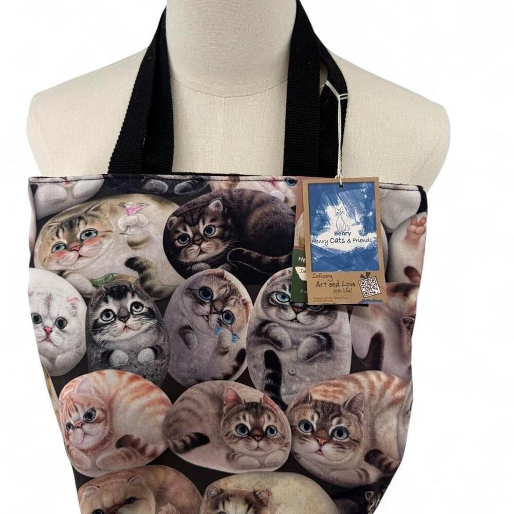 Funky Cat bag Henry Cats & Friends Tote Bag with Allover Cat Faces